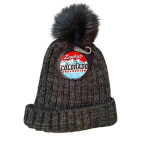 Vegas Silver Knights Zephyr Pom Beanie Hat Black Rib Knit Hockey Winter Cap